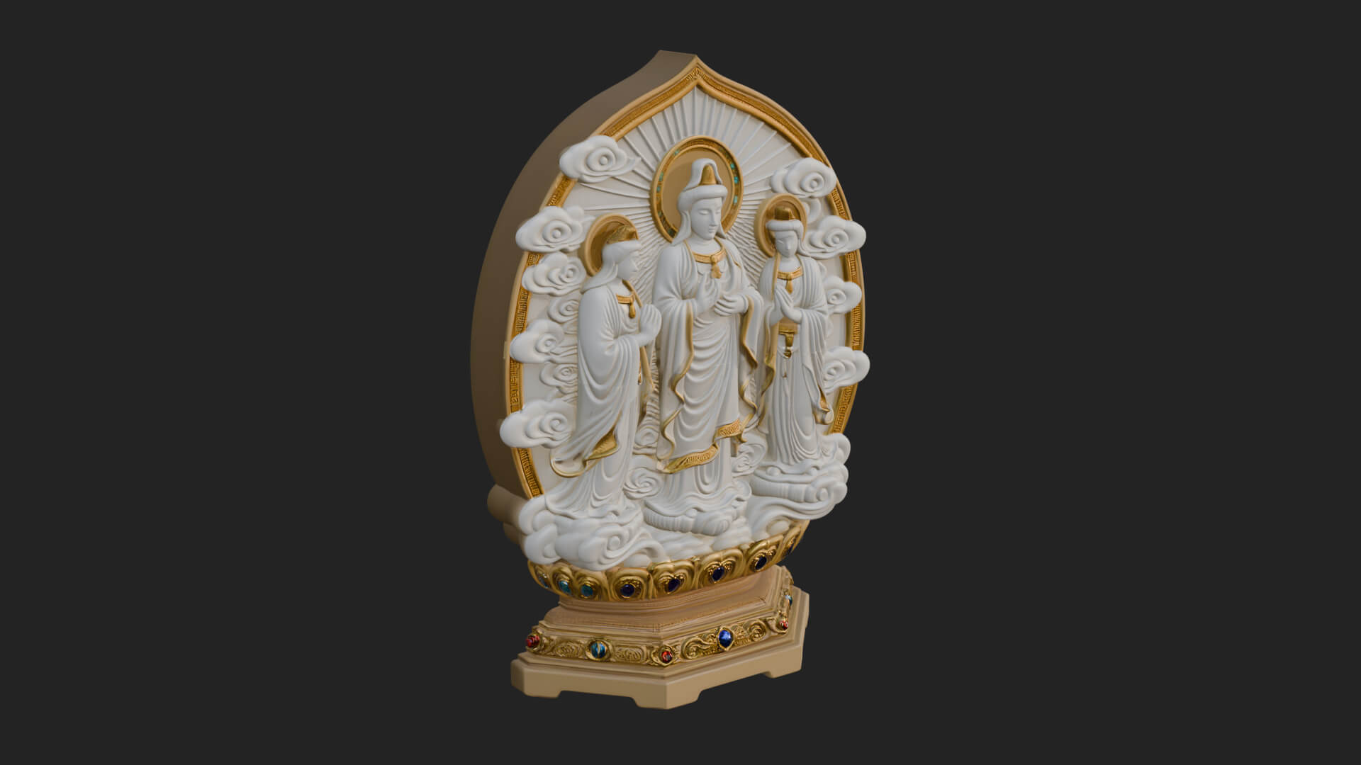 Guanyin Triad Shrine Statue Design 2 3D Print Model 3D Model