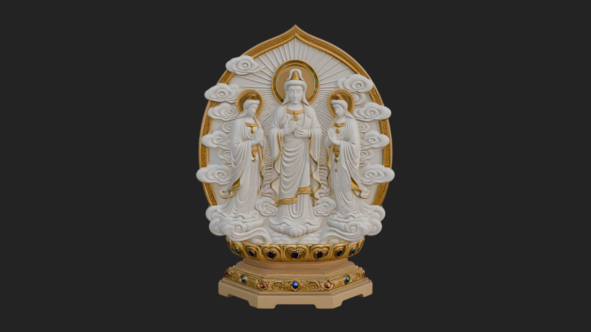 Guanyin Triad Shrine Statue Design 2 3D Print Model 3D Model
