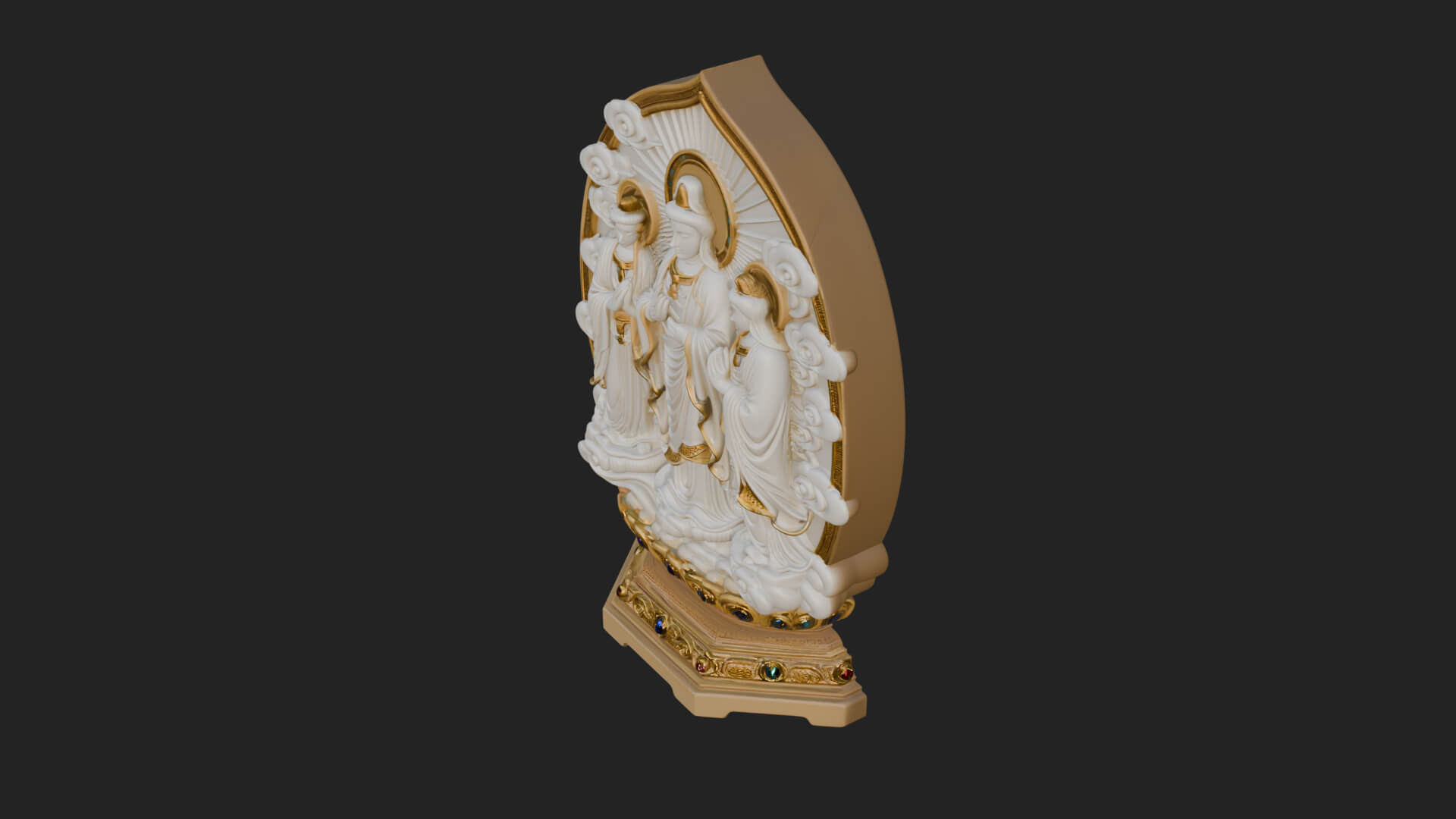 Guanyin Triad Shrine Statue Design 2 3D Print Model 3D Model
