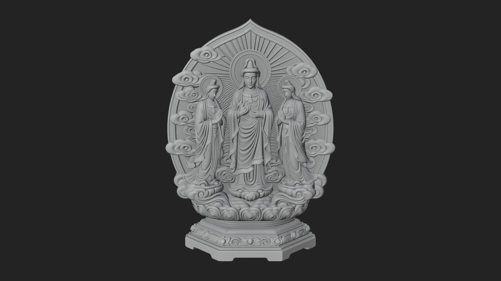Guanyin Triad Shrine Statue Design 2 3D Print Model 3D Model