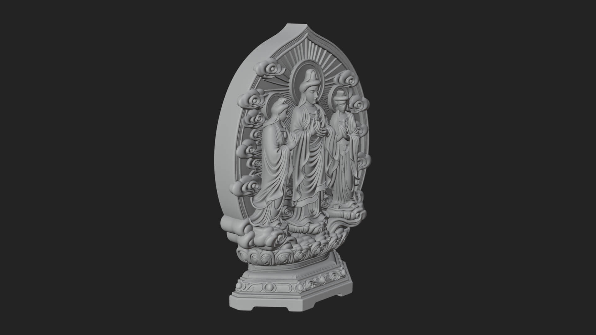 Guanyin Triad Shrine Statue Design 2 3D Print Model 3D Model