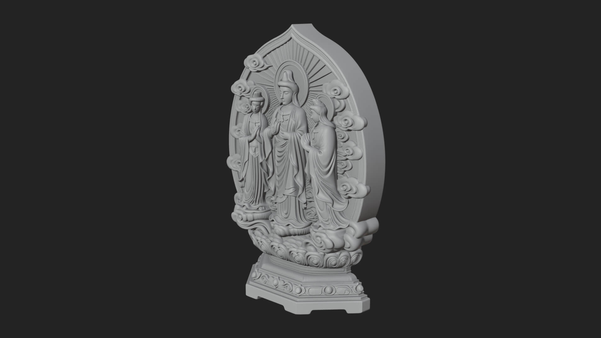 Guanyin Triad Shrine Statue Design 2 3D Print Model 3D Model