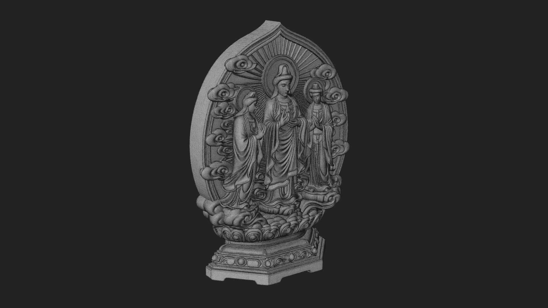 Guanyin Triad Shrine Statue Design 2 3D Print Model 3D Model