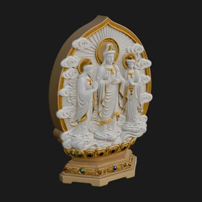 Guanyin Triad Shrine Statue Design 2 3D Print Model