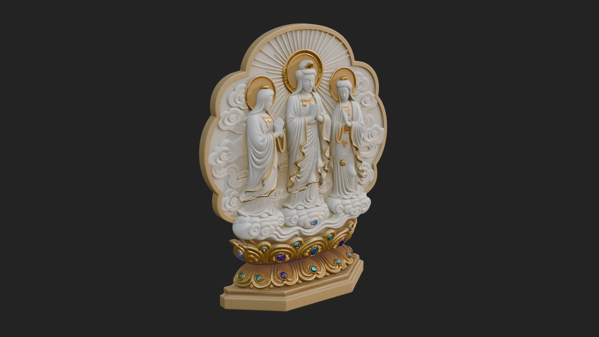 Guanyin Triad Shrine Statue Design 3 3D Print Model 3D Model