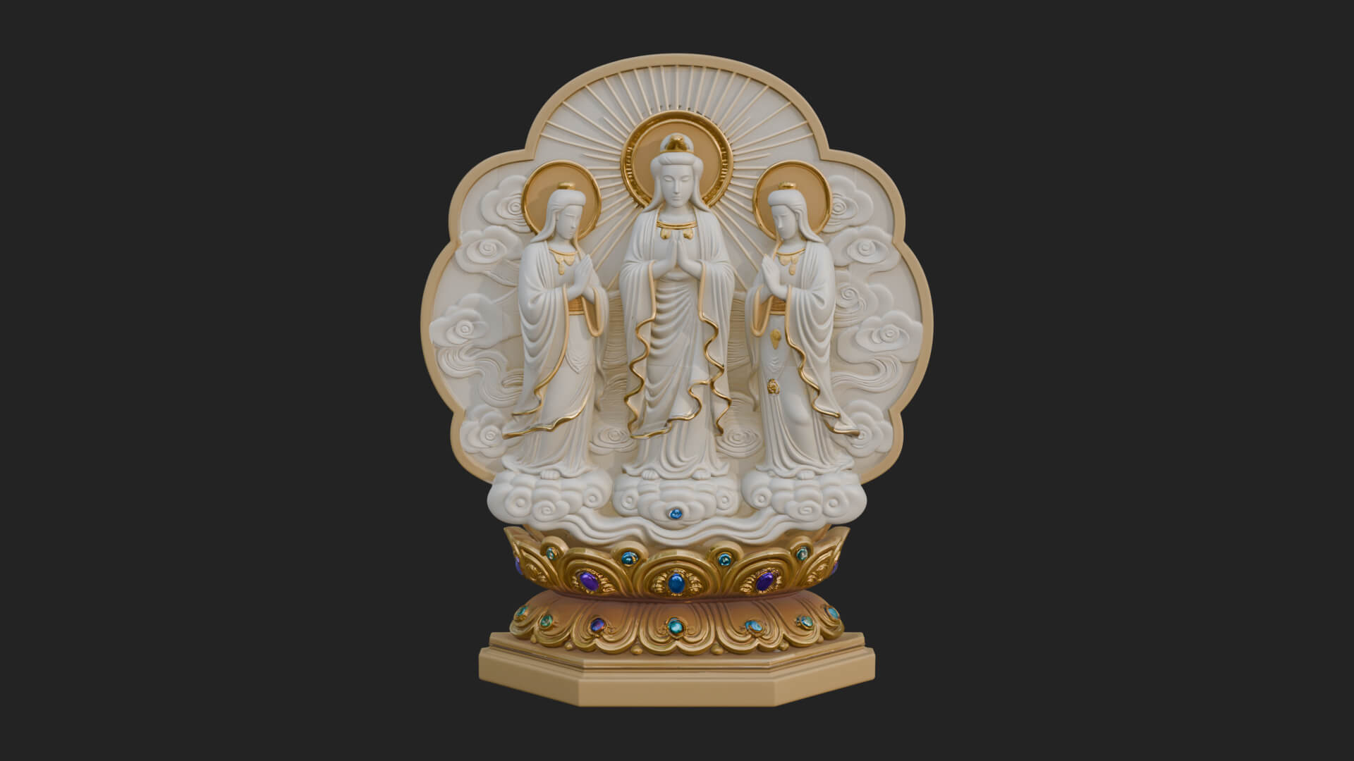 Guanyin Triad Shrine Statue Design 3 3D Print Model 3D Model