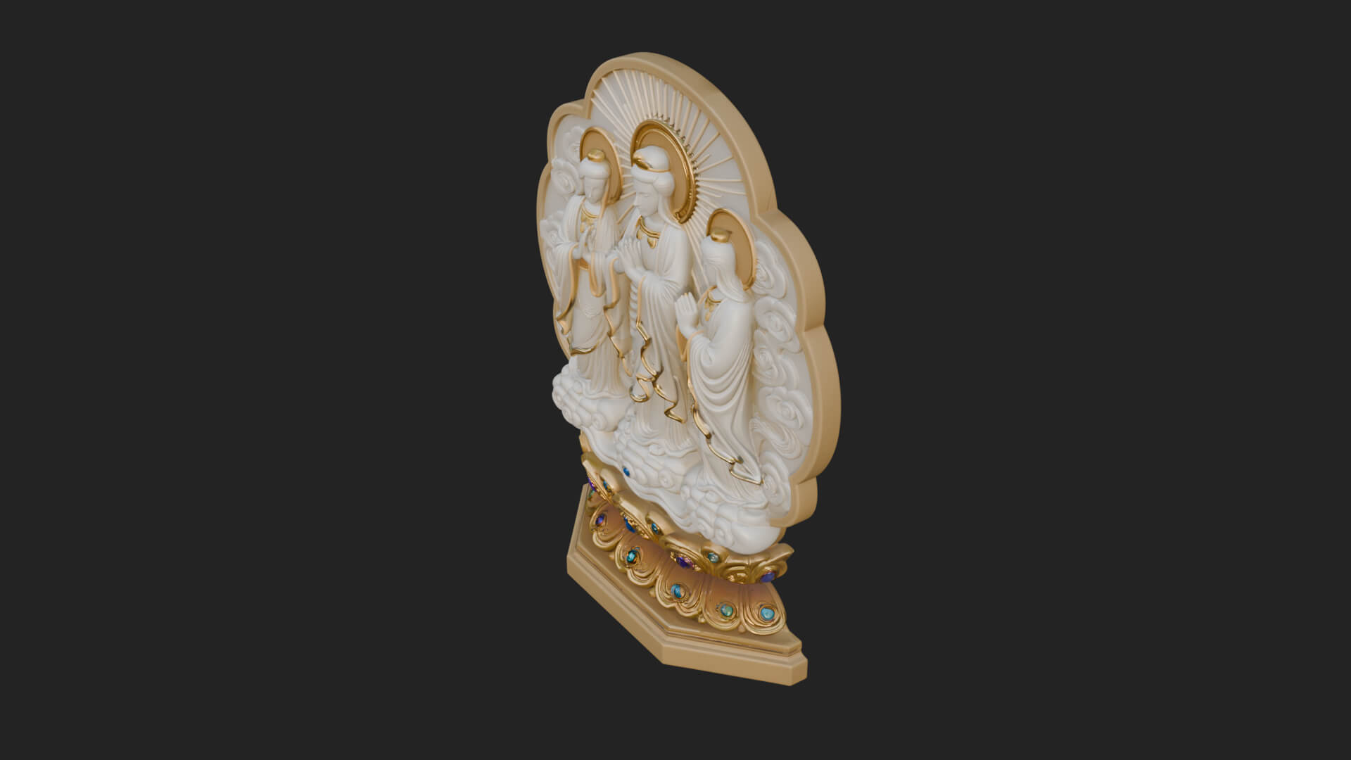 Guanyin Triad Shrine Statue Design 3 3D Print Model 3D Model