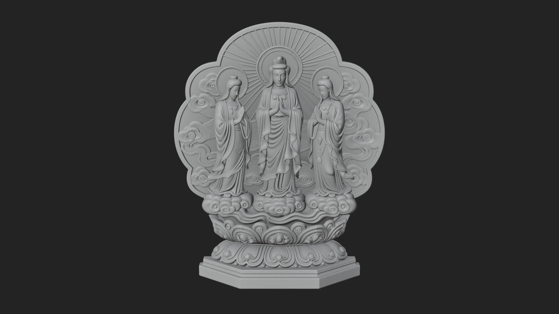 Guanyin Triad Shrine Statue Design 3 3D Print Model 3D Model