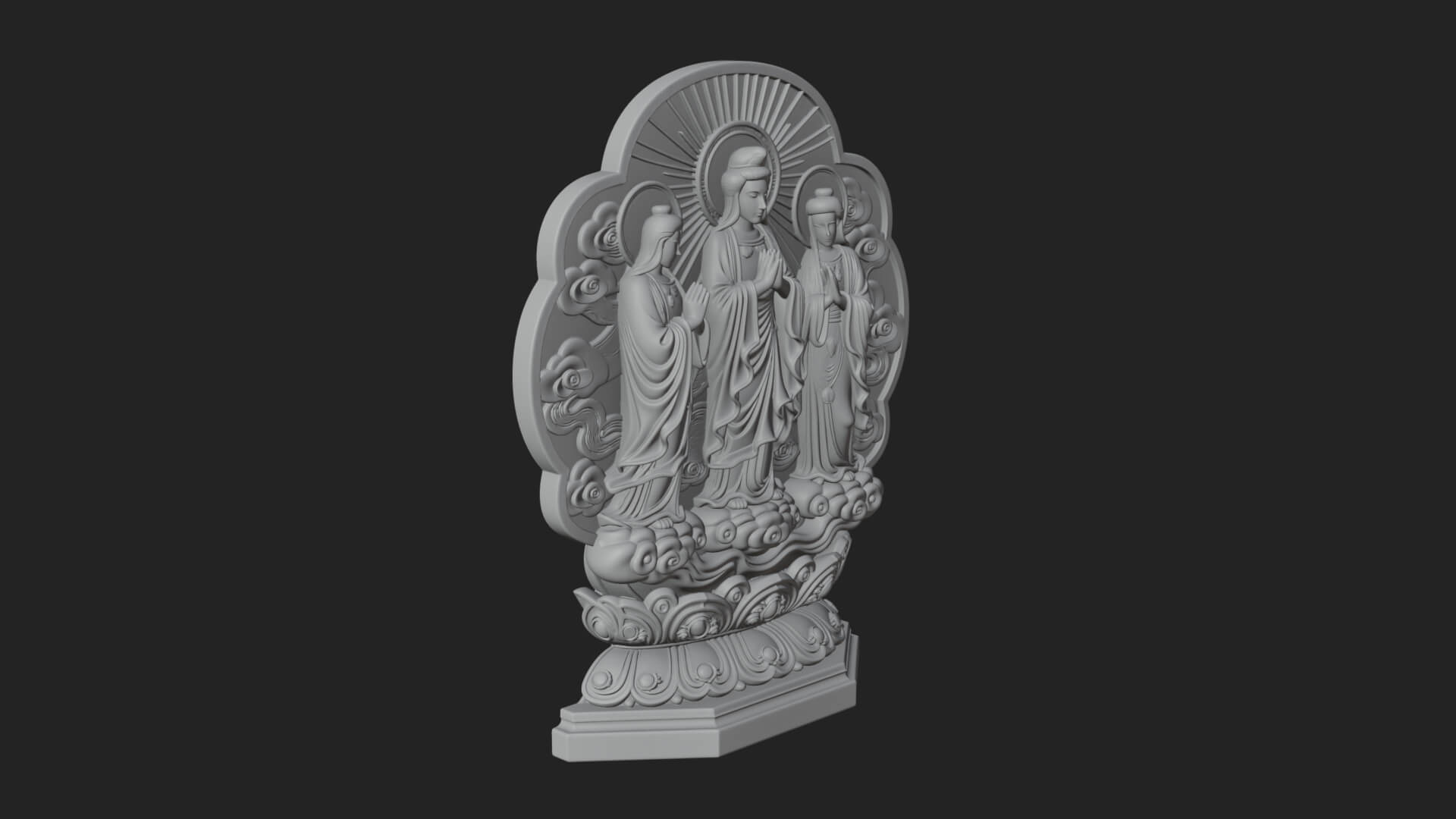 Guanyin Triad Shrine Statue Design 3 3D Print Model 3D Model