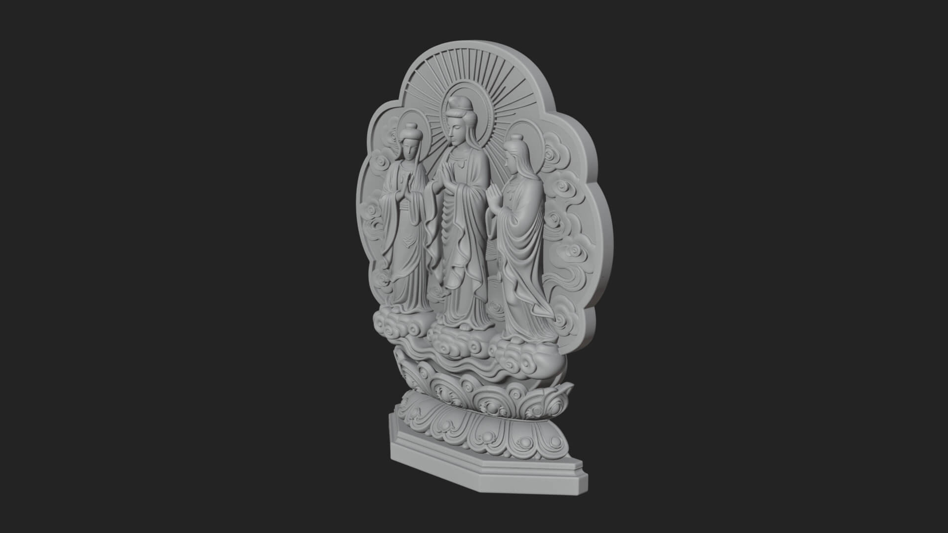 Guanyin Triad Shrine Statue Design 3 3D Print Model 3D Model
