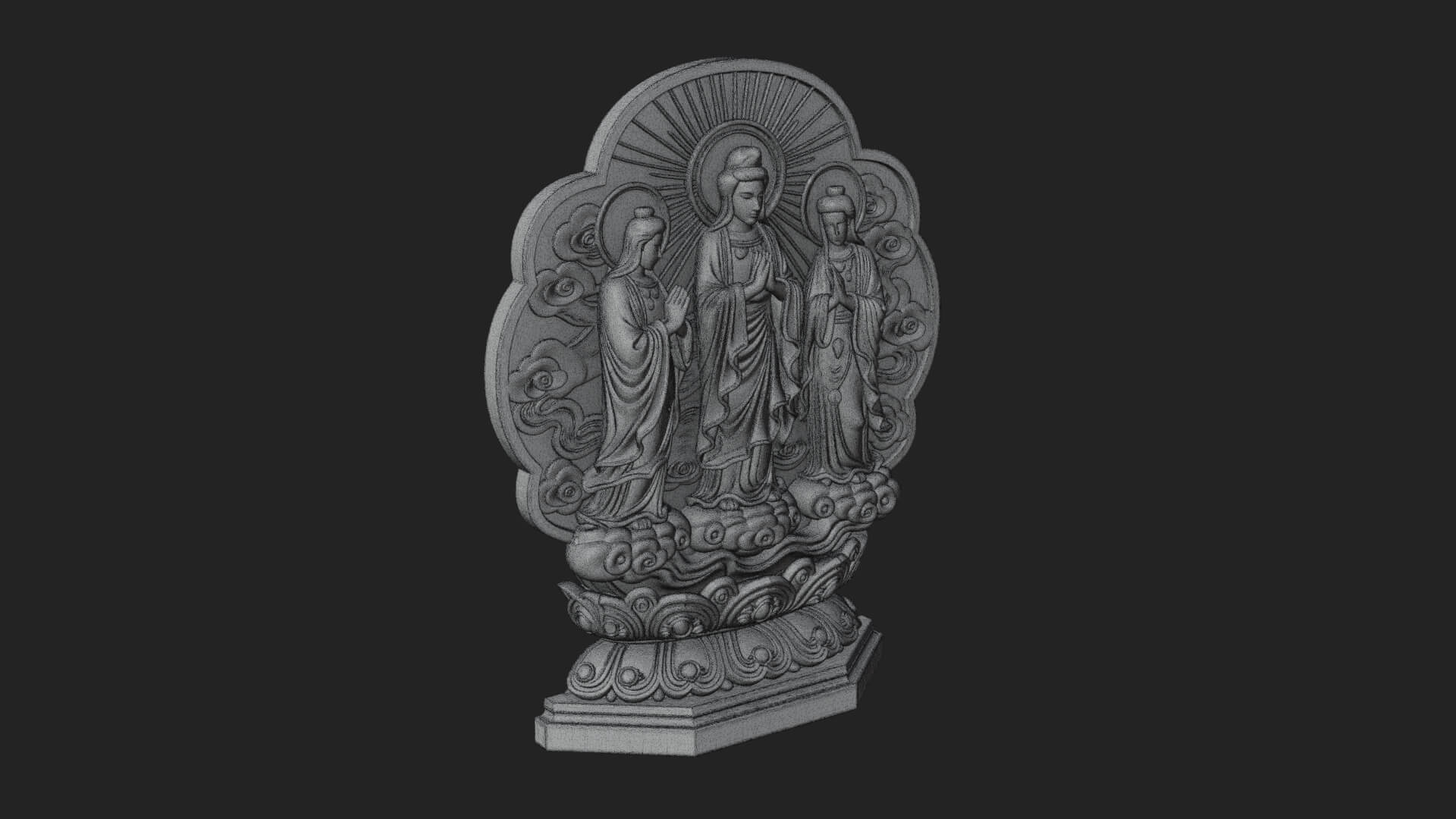 Guanyin Triad Shrine Statue Design 3 3D Print Model 3D Model