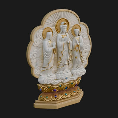 Guanyin Triad Shrine Statue Design 3 3D Print Model