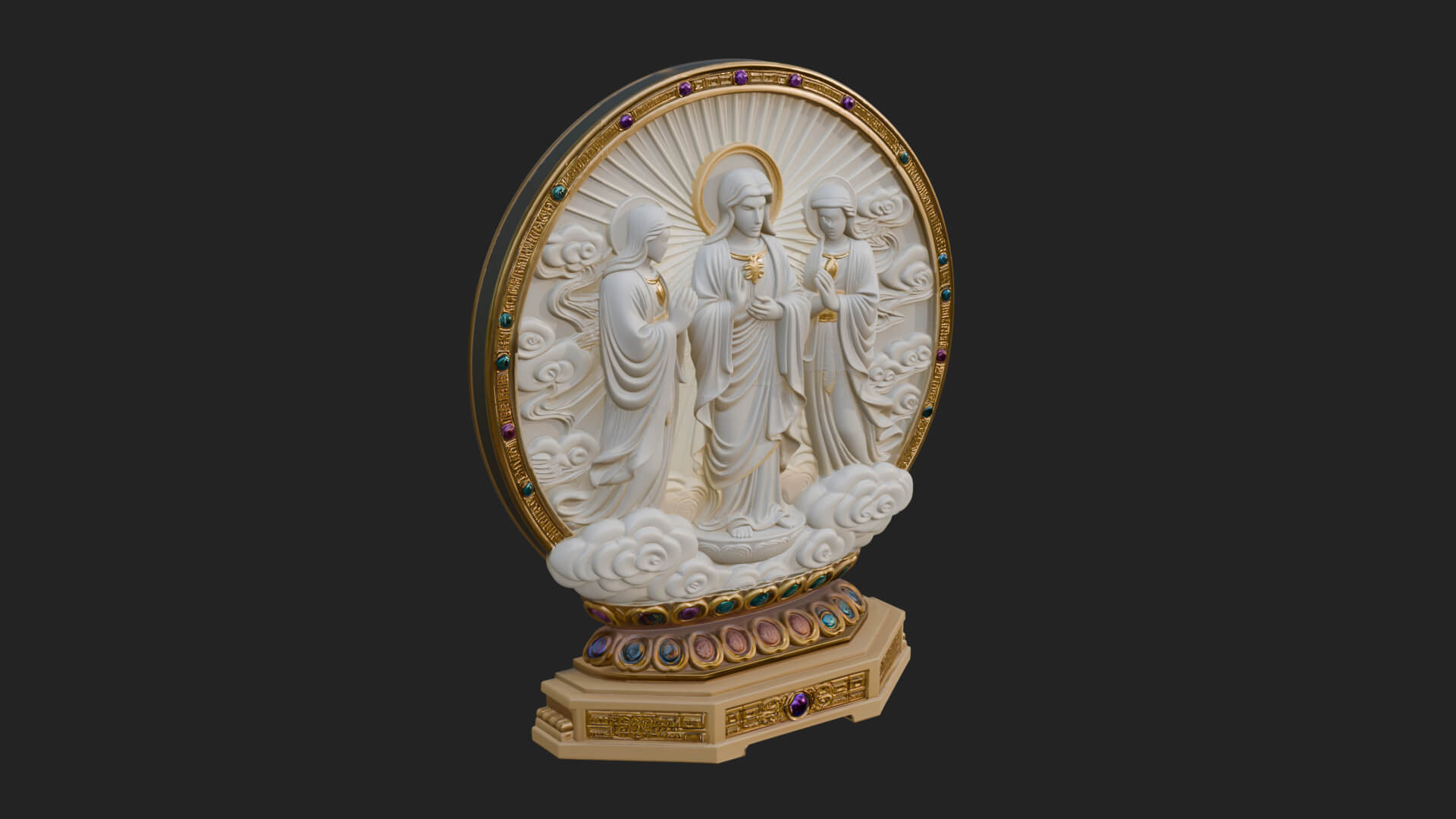 Guanyin Triad Shrine Statue Design 4 3D Print Model 3D Model