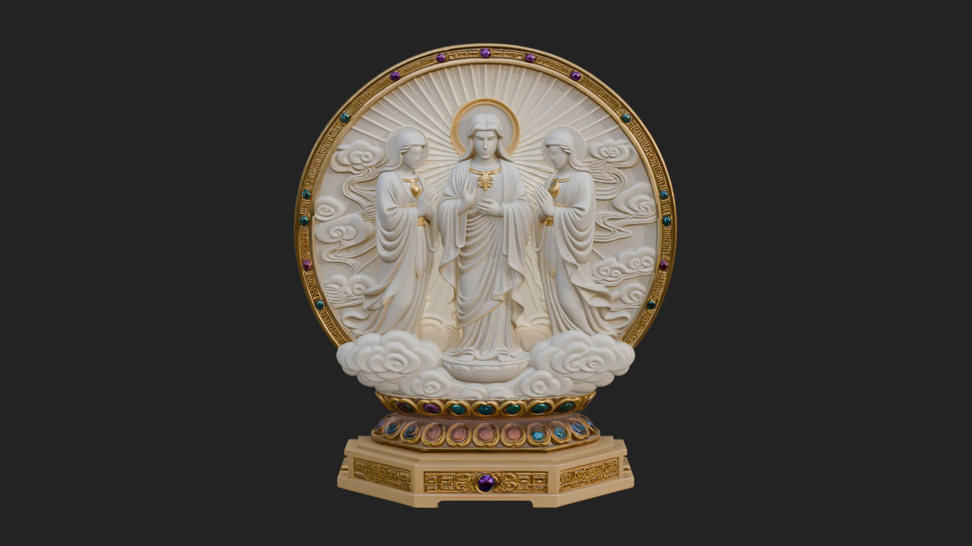 Guanyin Triad Shrine Statue Design 4 3D Print Model 3D Model