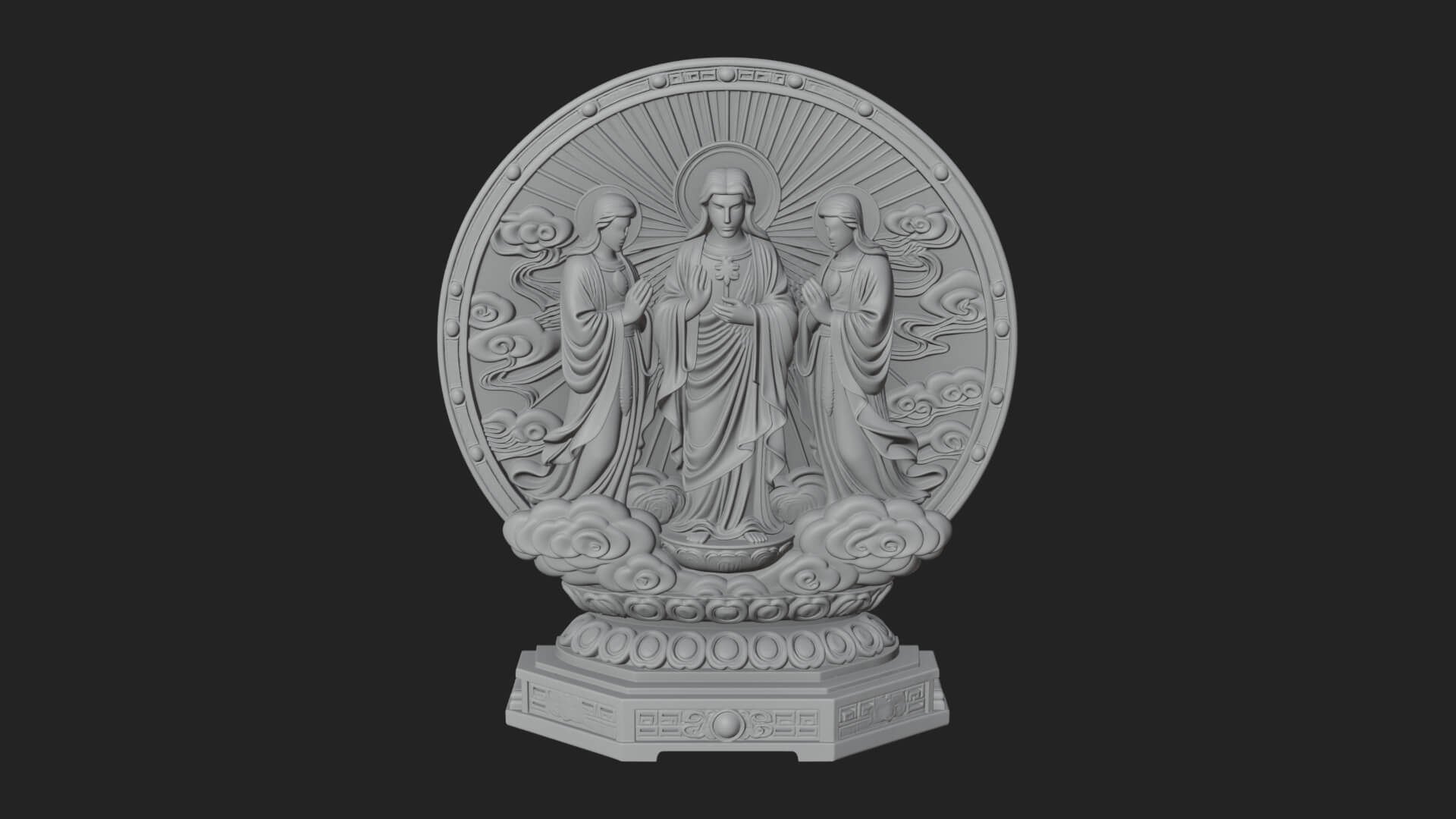 Guanyin Triad Shrine Statue Design 4 3D Print Model 3D Model