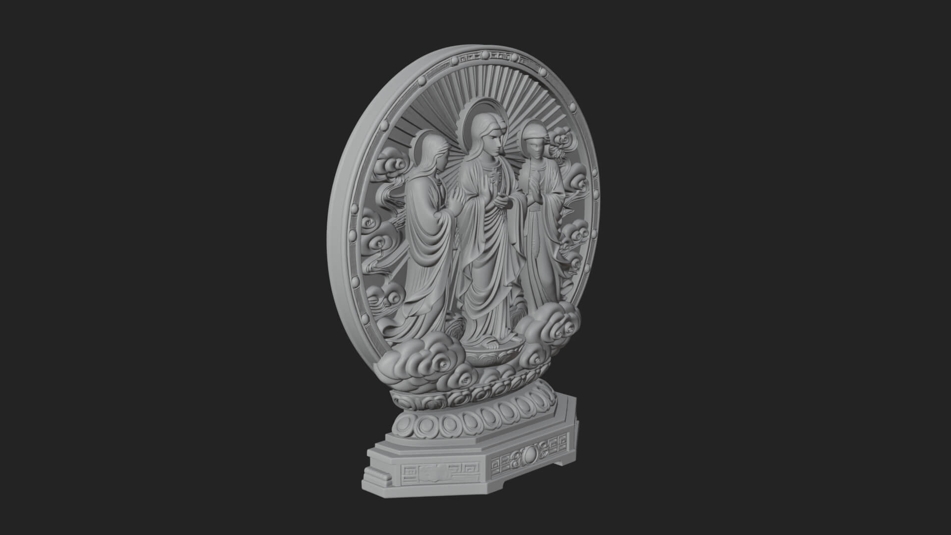 Guanyin Triad Shrine Statue Design 4 3D Print Model 3D Model