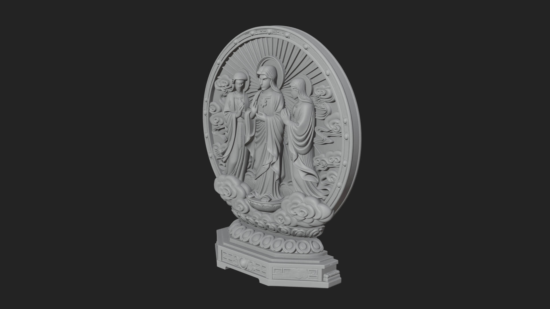Guanyin Triad Shrine Statue Design 4 3D Print Model 3D Model
