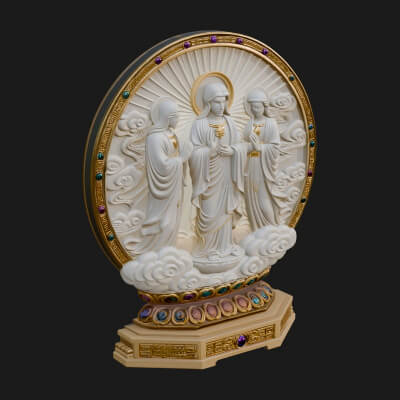 Guanyin Triad Shrine Statue Design 4 3D Print Model