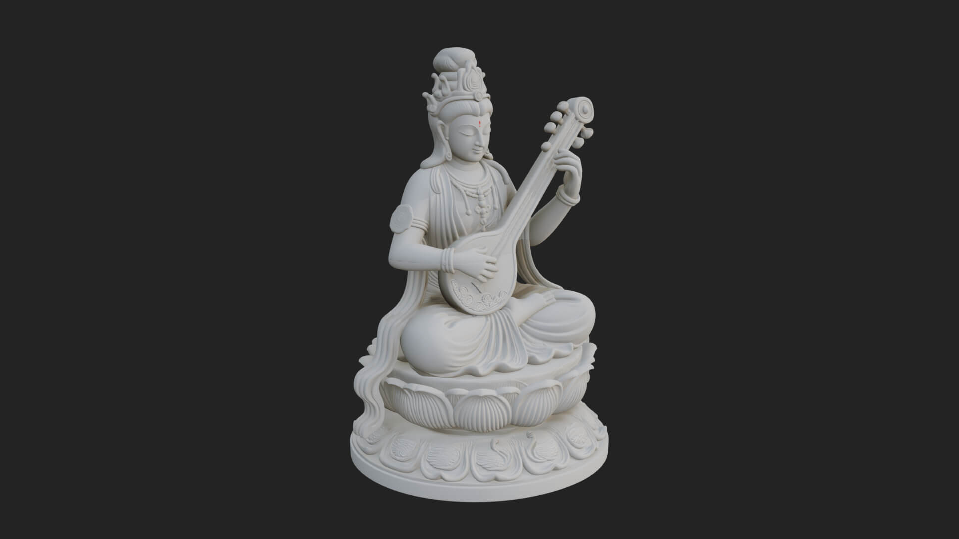 Guanyin with Lute Statue Design 1 3D Print Model 3D Model