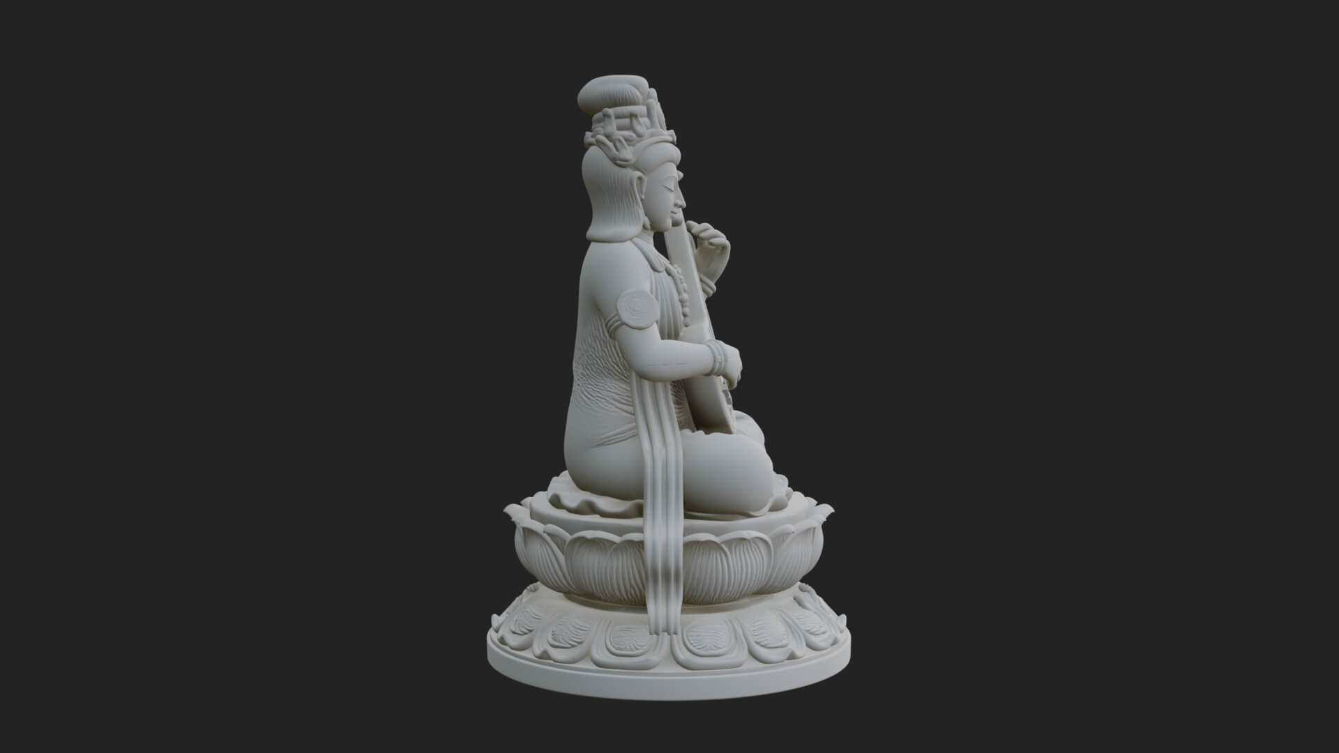 Guanyin with Lute Statue Design 1 3D Print Model 3D Model
