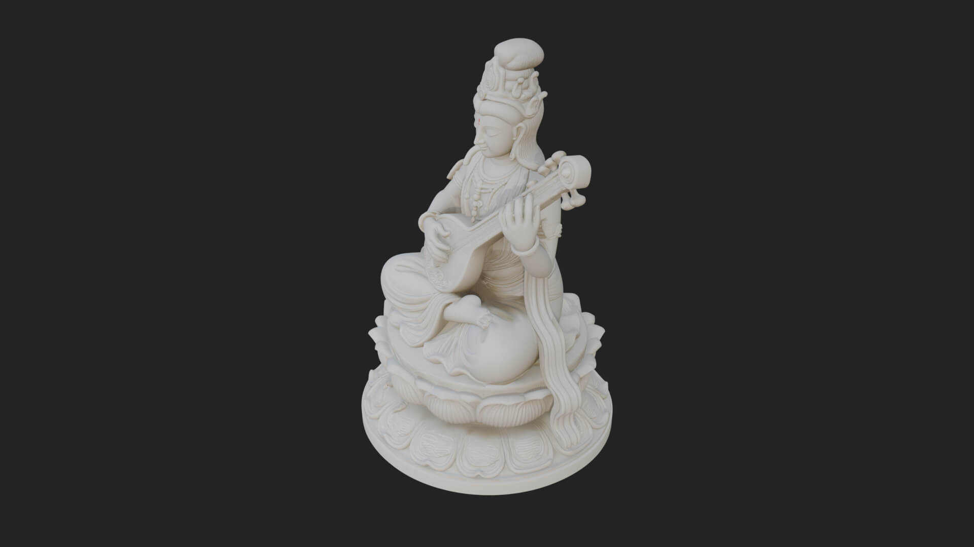 Guanyin with Lute Statue Design 1 3D Print Model 3D Model