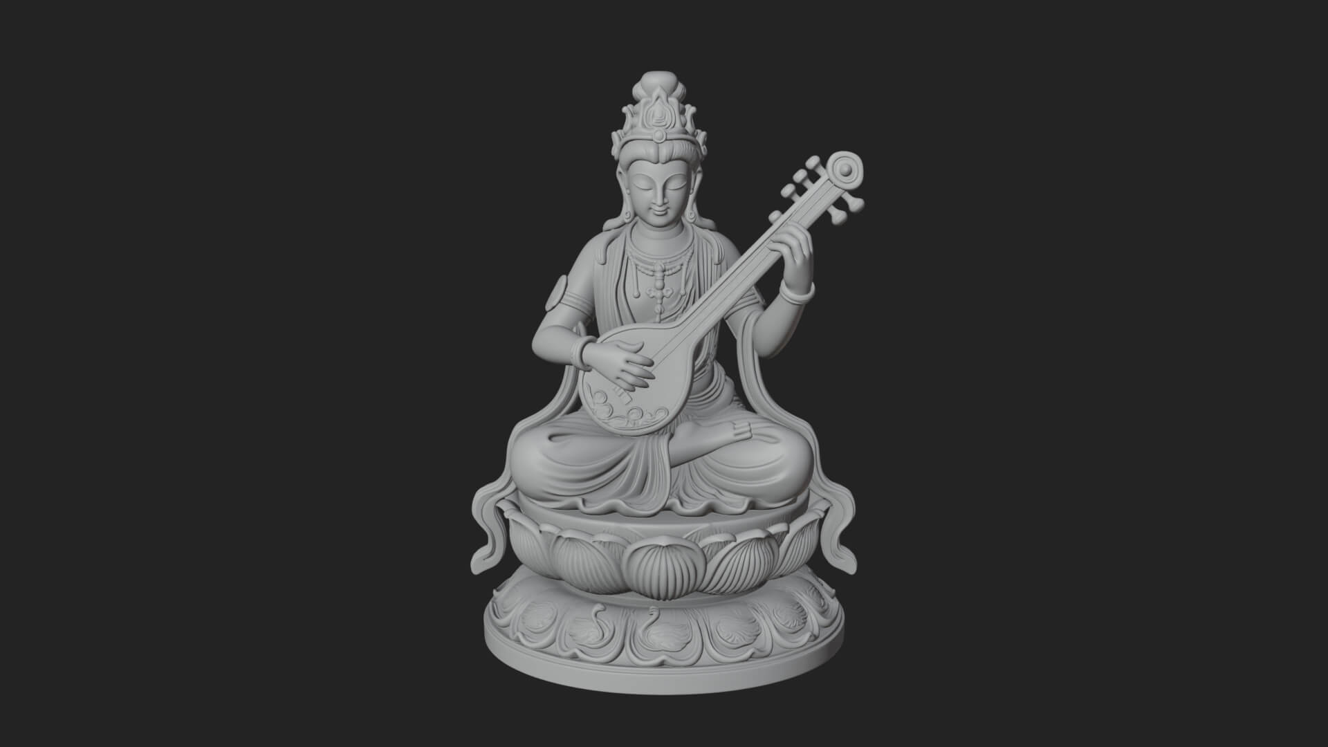 Guanyin with Lute Statue Design 1 3D Print Model 3D Model