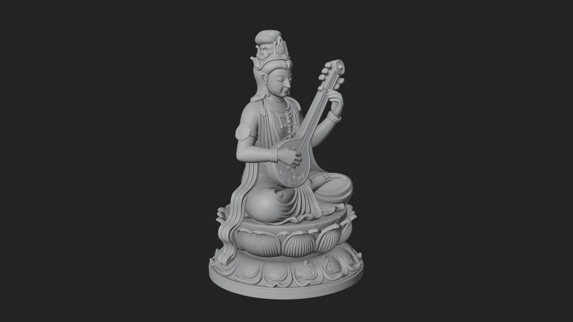 Guanyin with Lute Statue Design 1 3D Print Model 3D Model