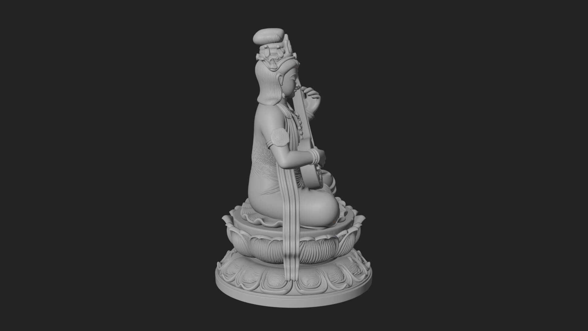 Guanyin with Lute Statue Design 1 3D Print Model 3D Model