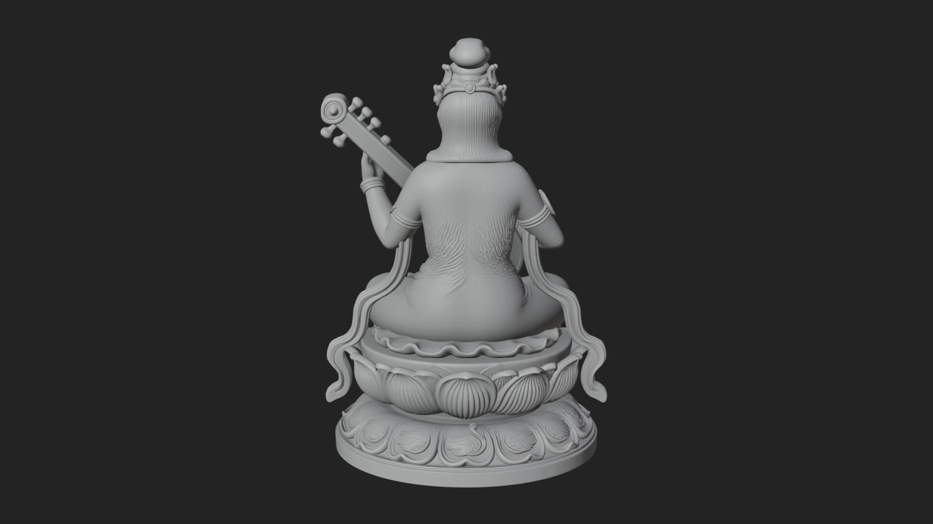 Guanyin with Lute Statue Design 1 3D Print Model 3D Model