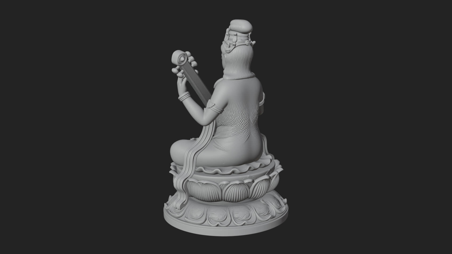 Guanyin with Lute Statue Design 1 3D Print Model 3D Model