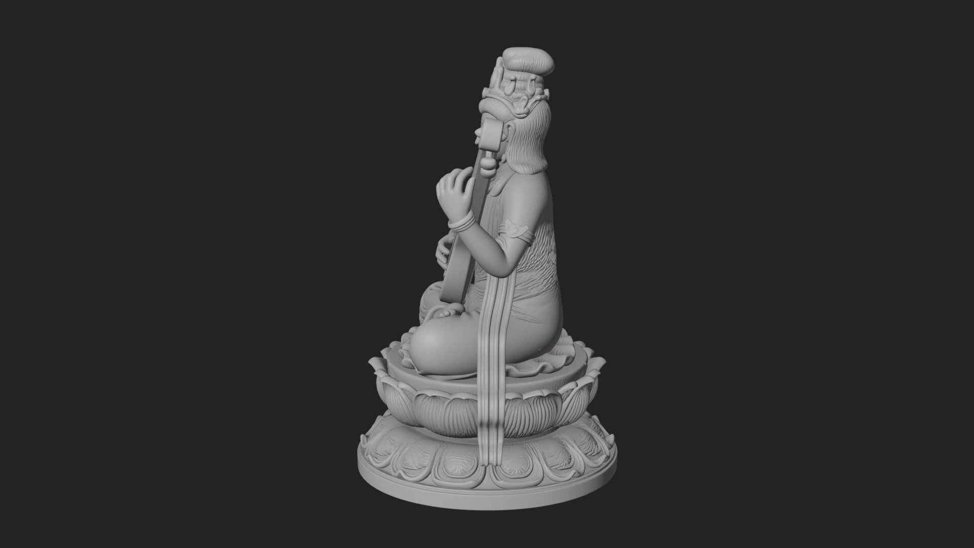 Guanyin with Lute Statue Design 1 3D Print Model 3D Model