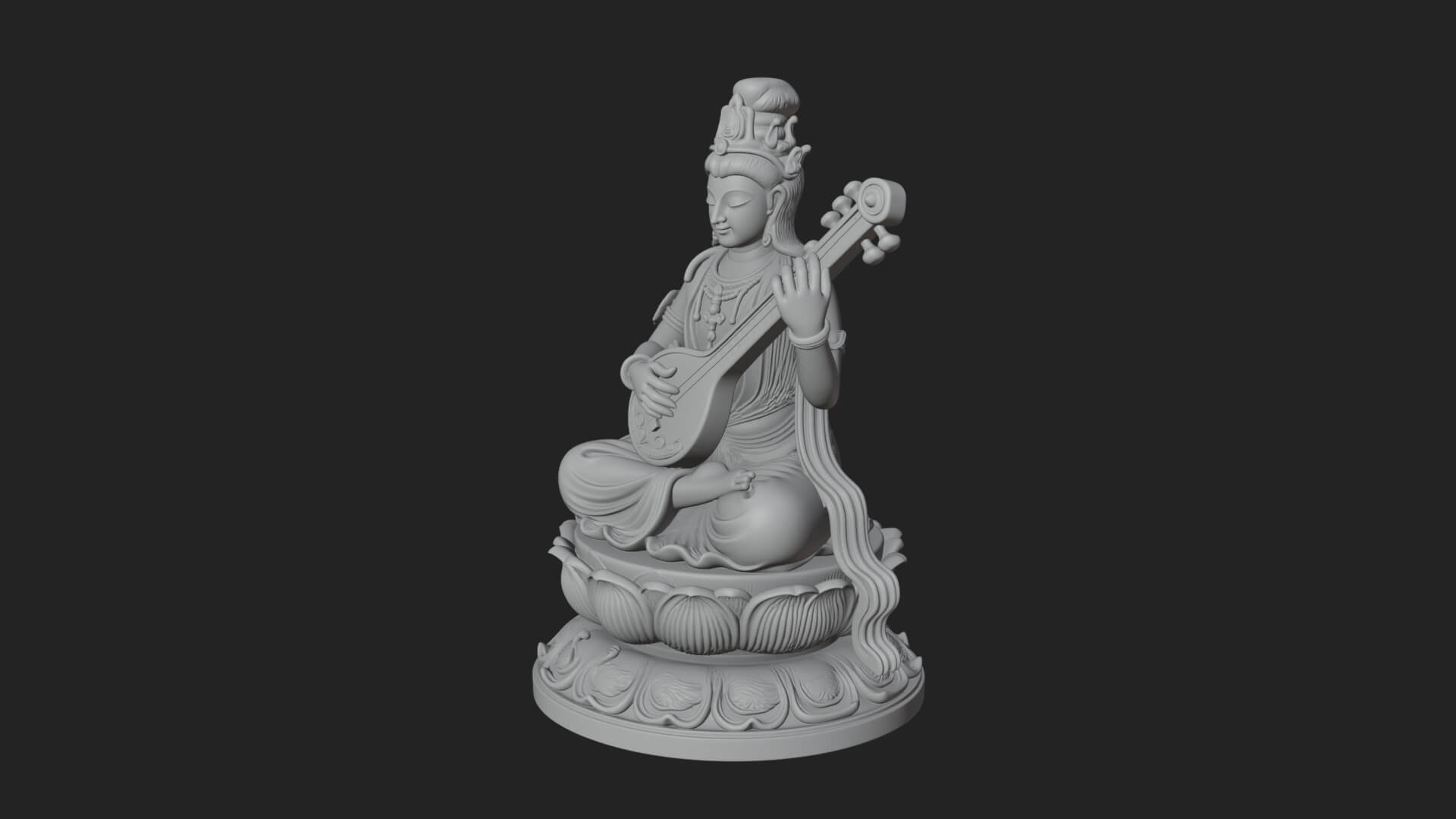 Guanyin with Lute Statue Design 1 3D Print Model 3D Model