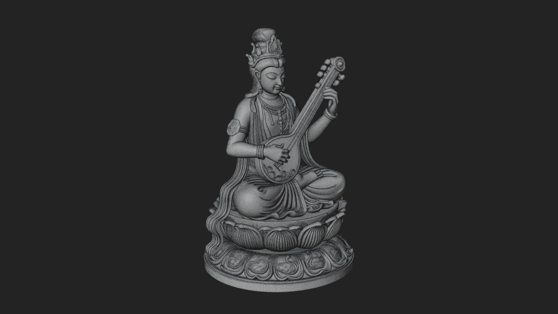 Guanyin with Lute Statue Design 1 3D Print Model 3D Model