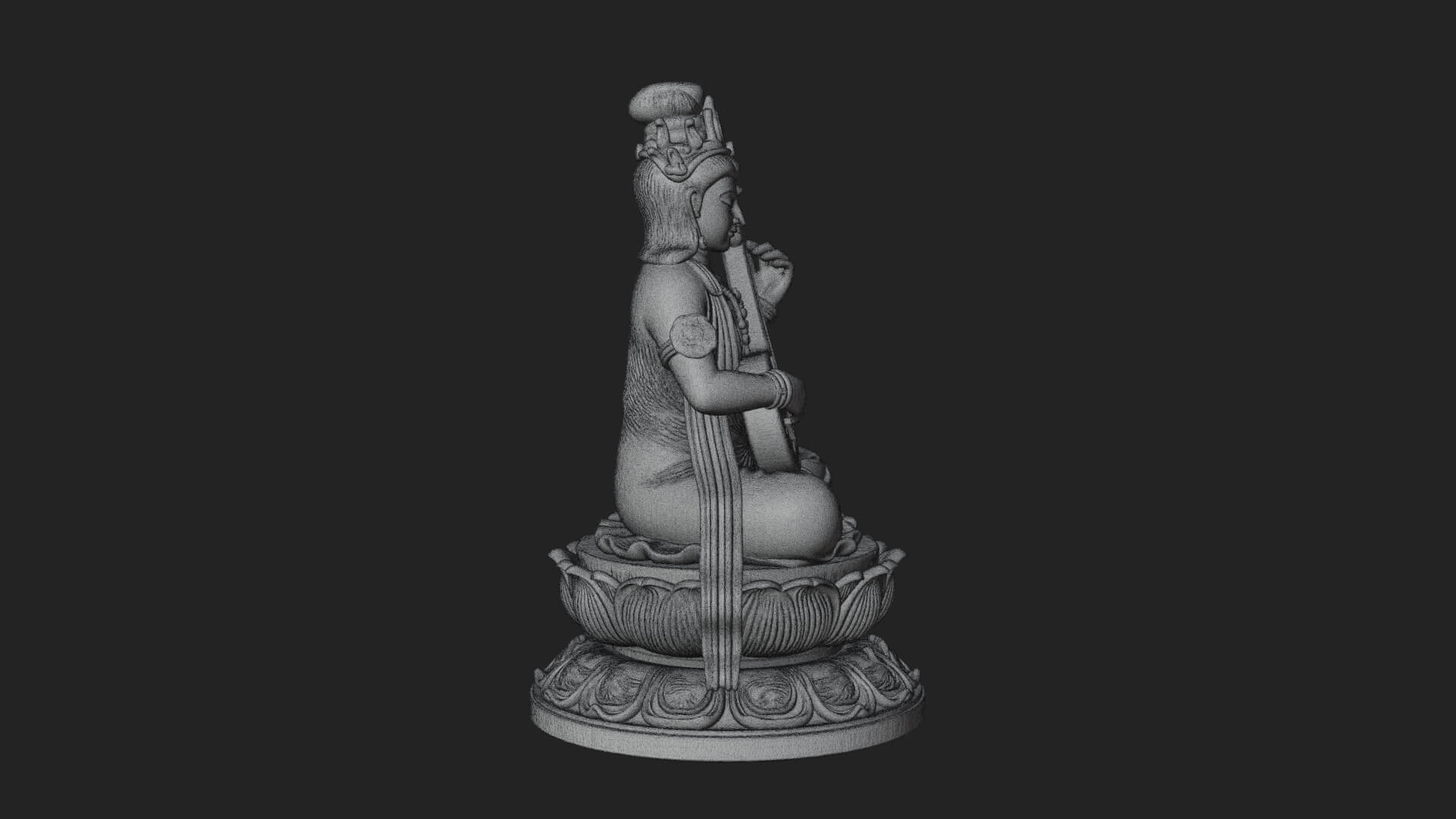 Guanyin with Lute Statue Design 1 3D Print Model 3D Model