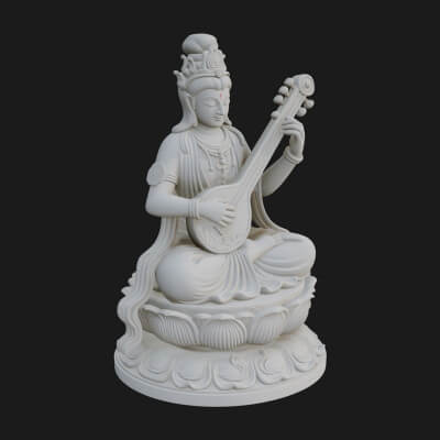 Guanyin with Lute Statue Design 1 3D Print Model
