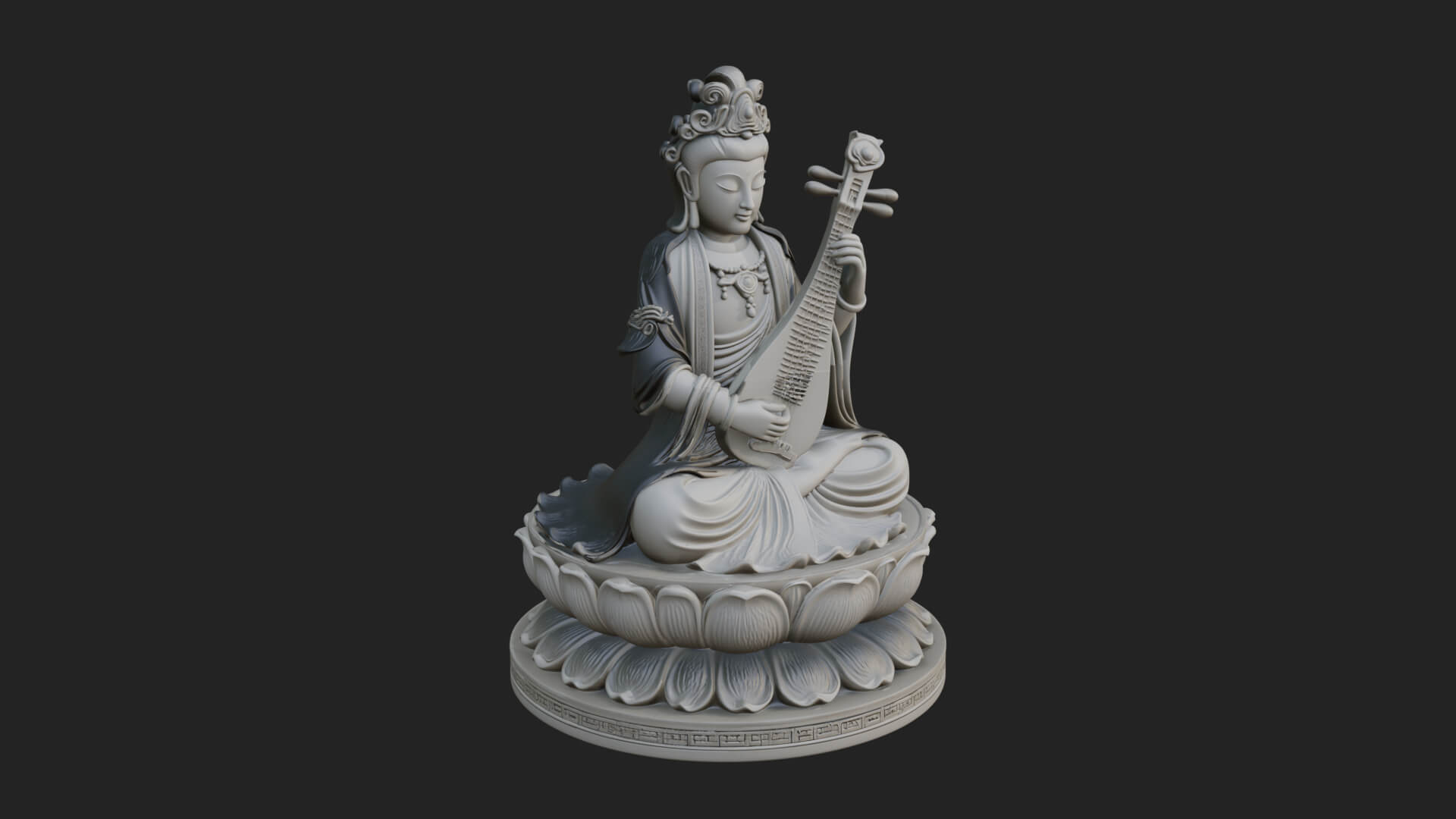 Guanyin with Lute Statue Design 2 3D Print Model 3D Model