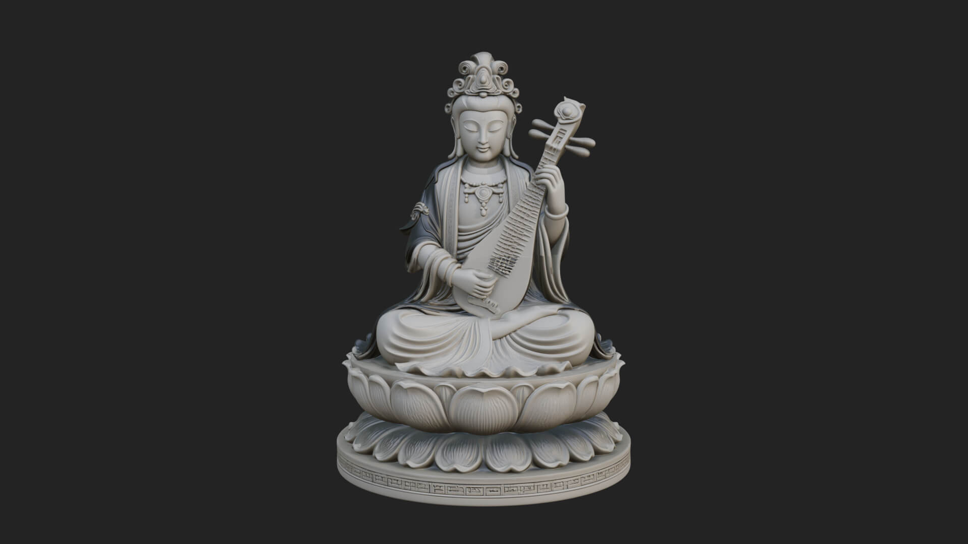 Guanyin with Lute Statue Design 2 3D Print Model 3D Model