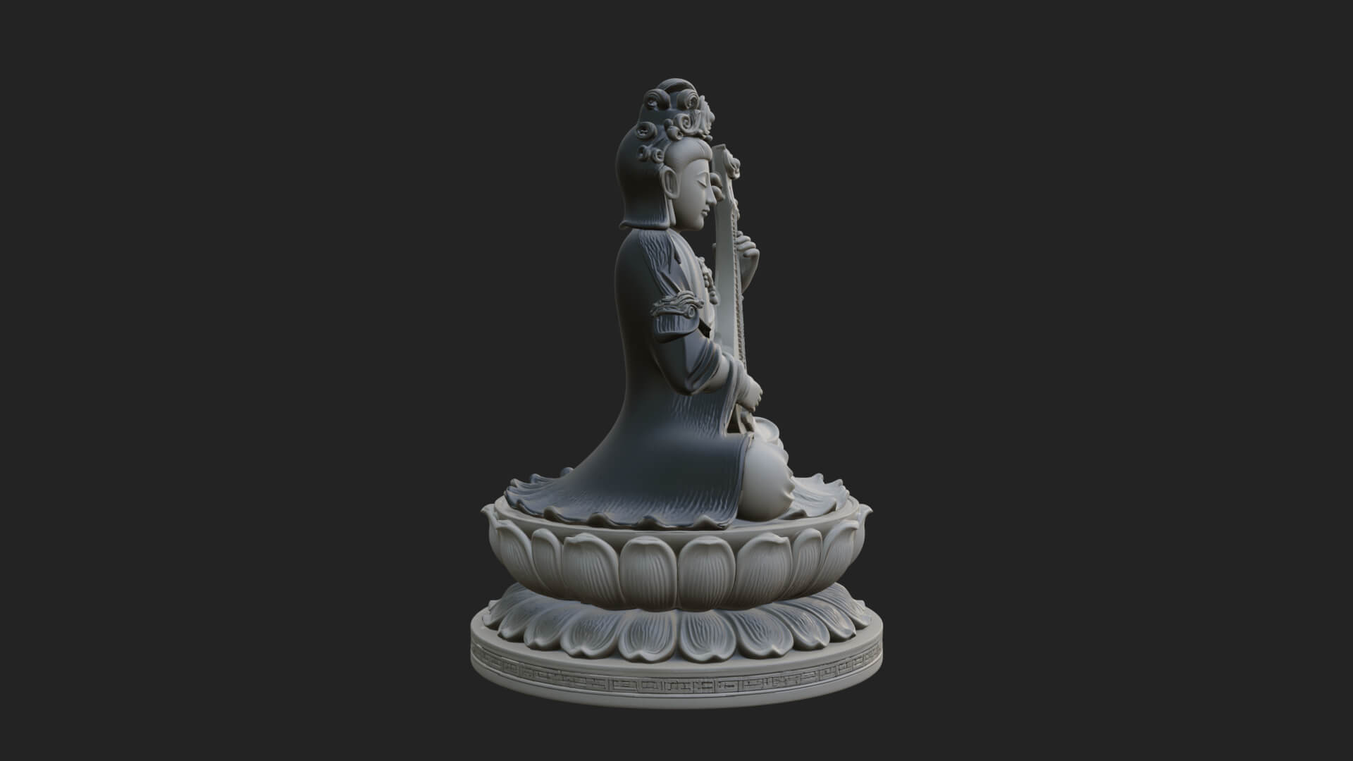 Guanyin with Lute Statue Design 2 3D Print Model 3D Model