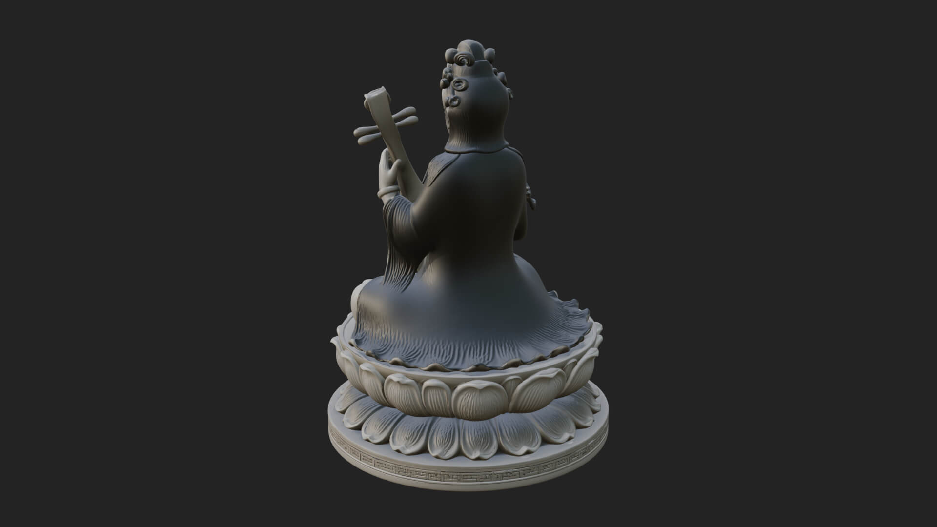 Guanyin with Lute Statue Design 2 3D Print Model 3D Model