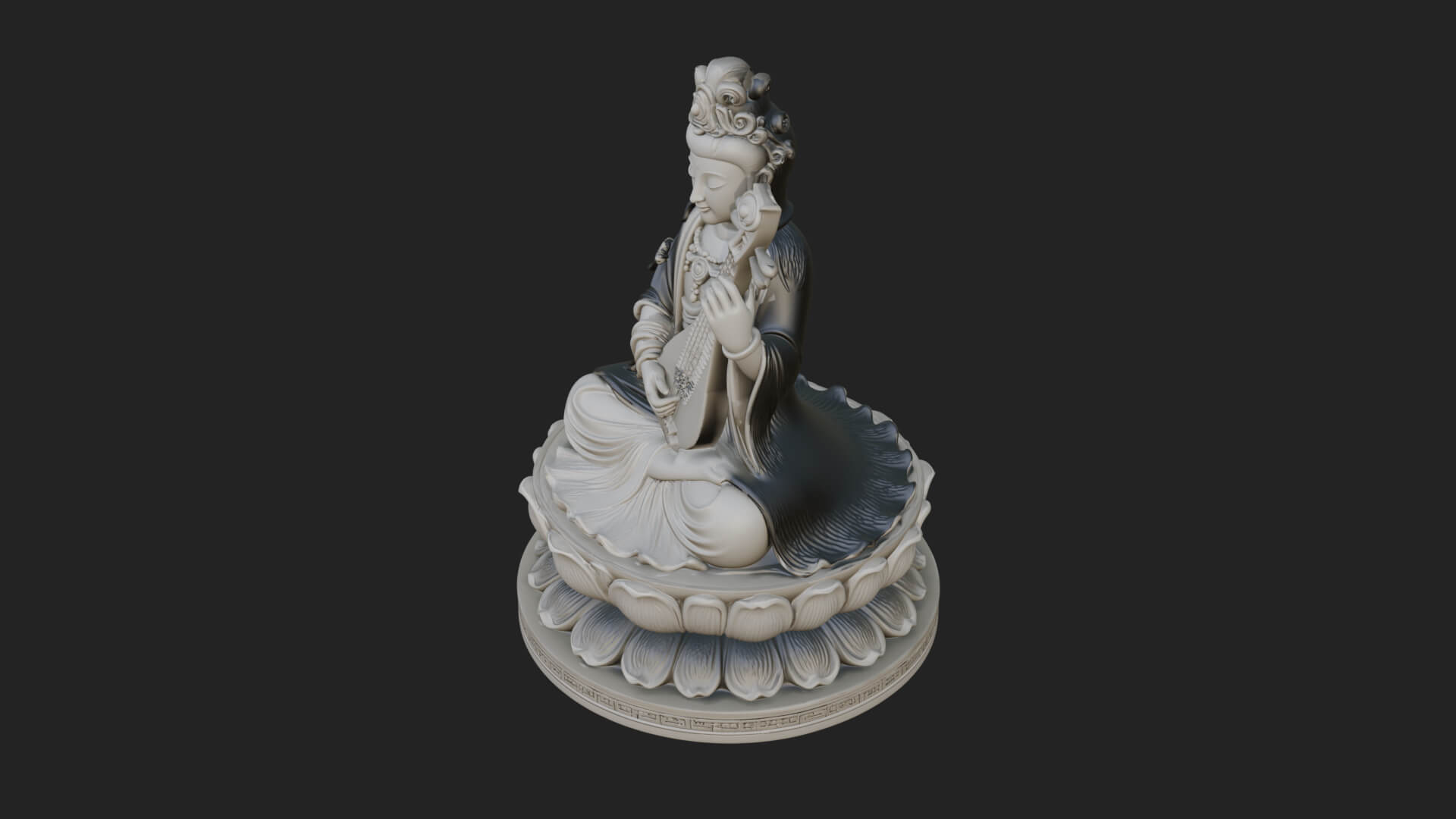 Guanyin with Lute Statue Design 2 3D Print Model 3D Model
