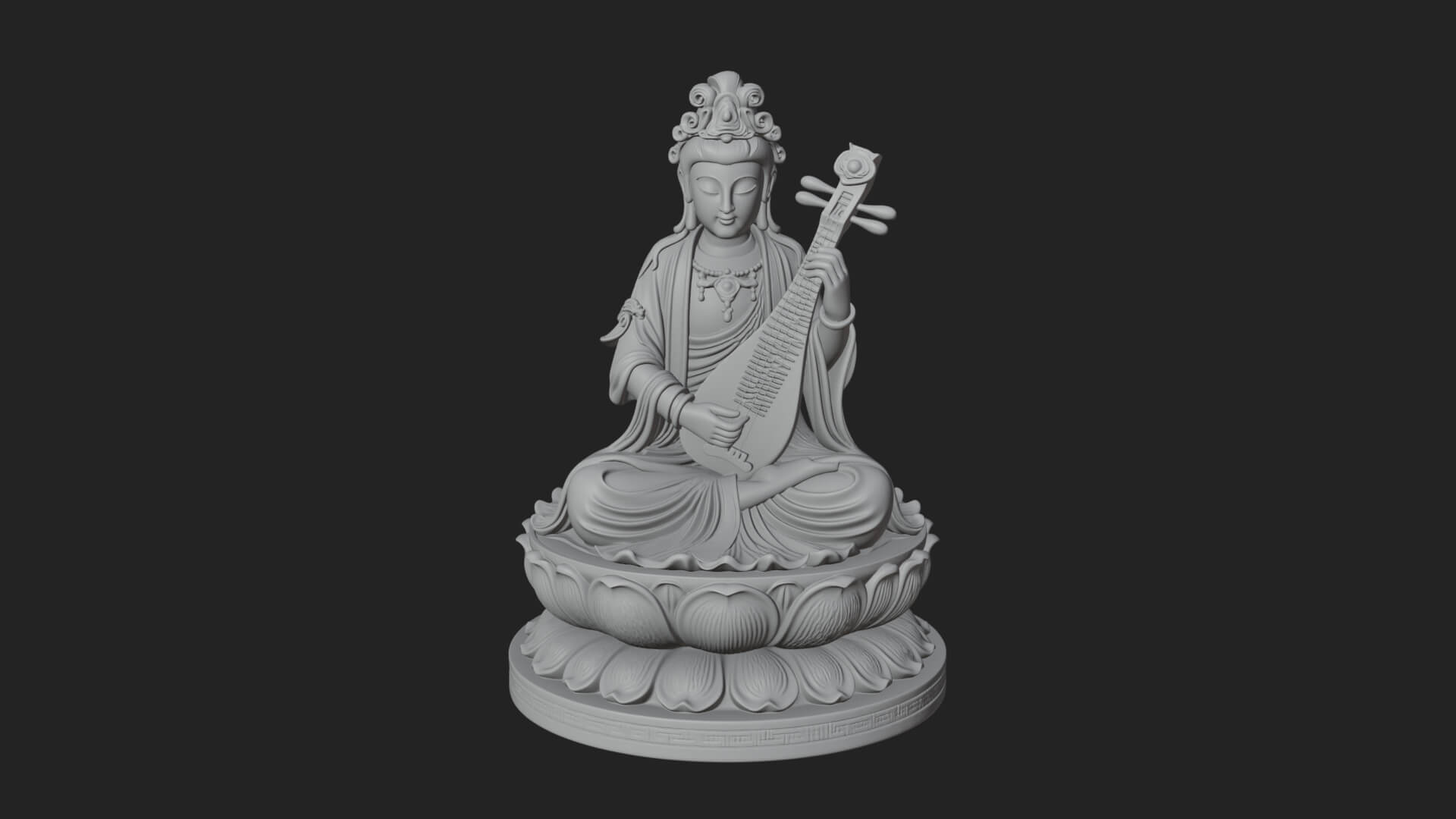 Guanyin with Lute Statue Design 2 3D Print Model 3D Model