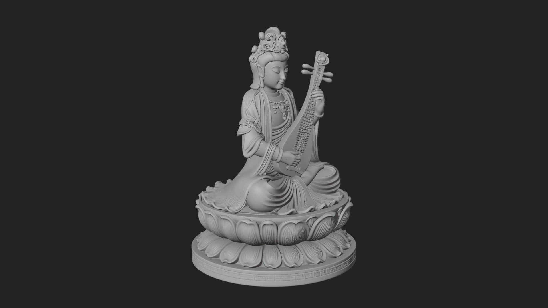 Guanyin with Lute Statue Design 2 3D Print Model 3D Model
