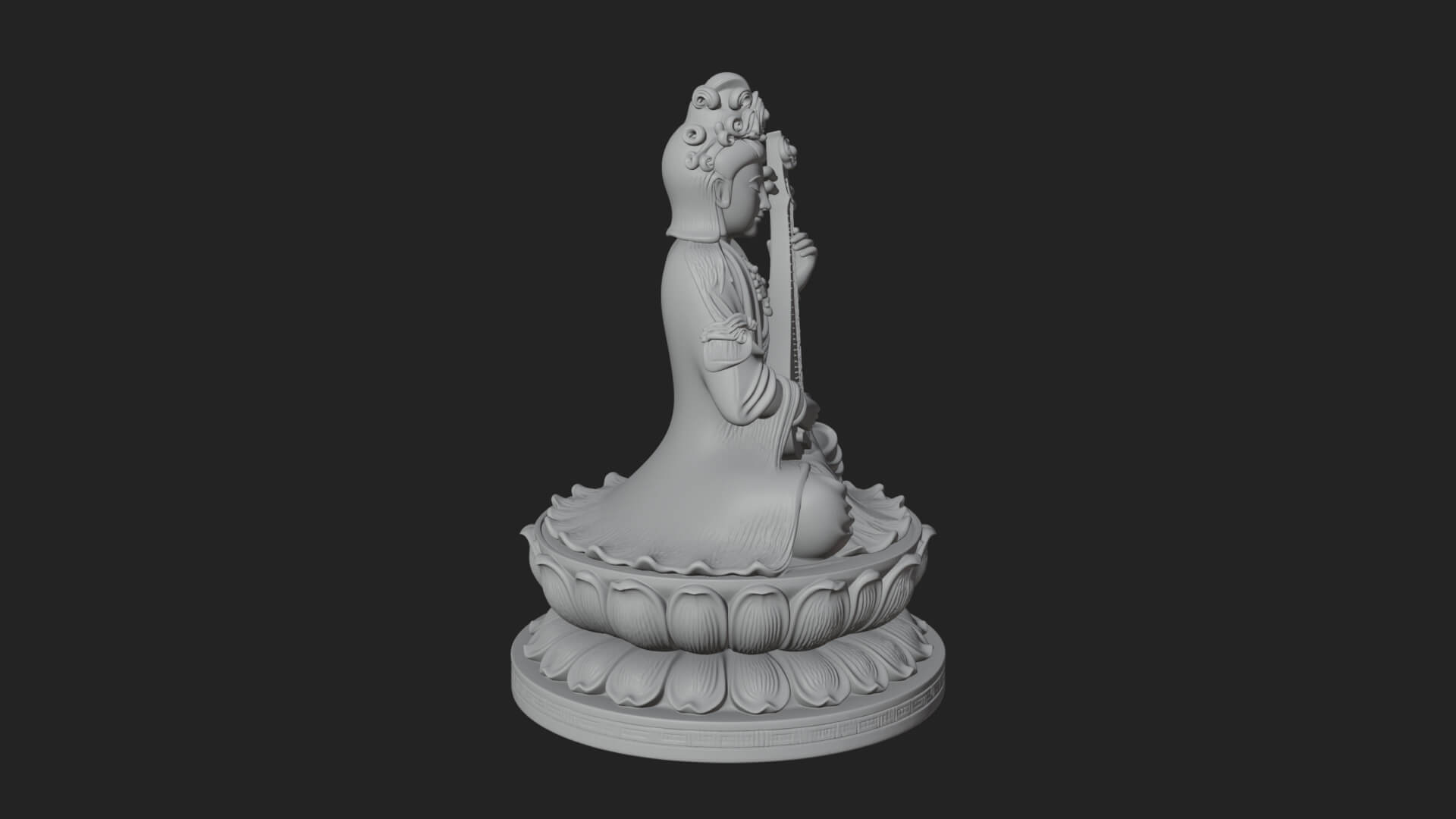 Guanyin with Lute Statue Design 2 3D Print Model 3D Model