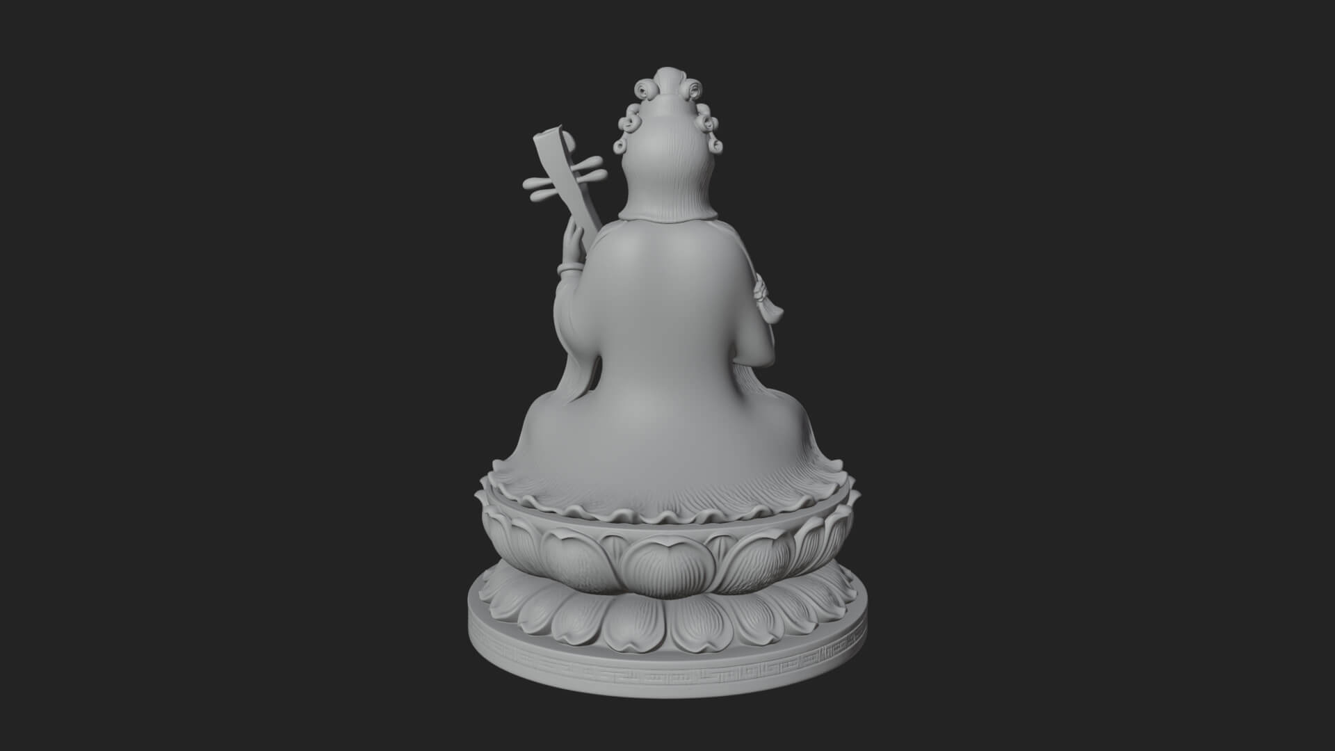 Guanyin with Lute Statue Design 2 3D Print Model 3D Model