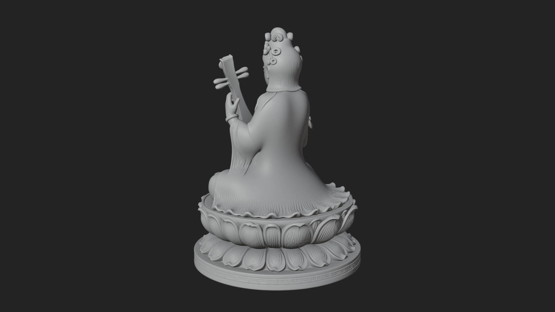 Guanyin with Lute Statue Design 2 3D Print Model 3D Model