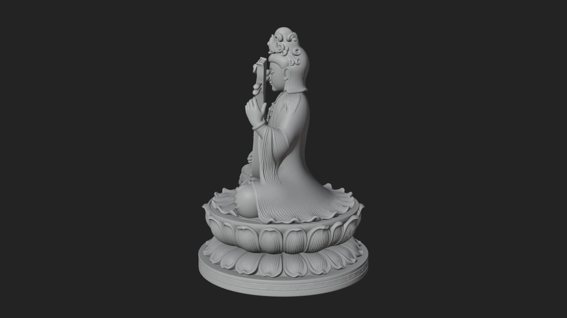 Guanyin with Lute Statue Design 2 3D Print Model 3D Model