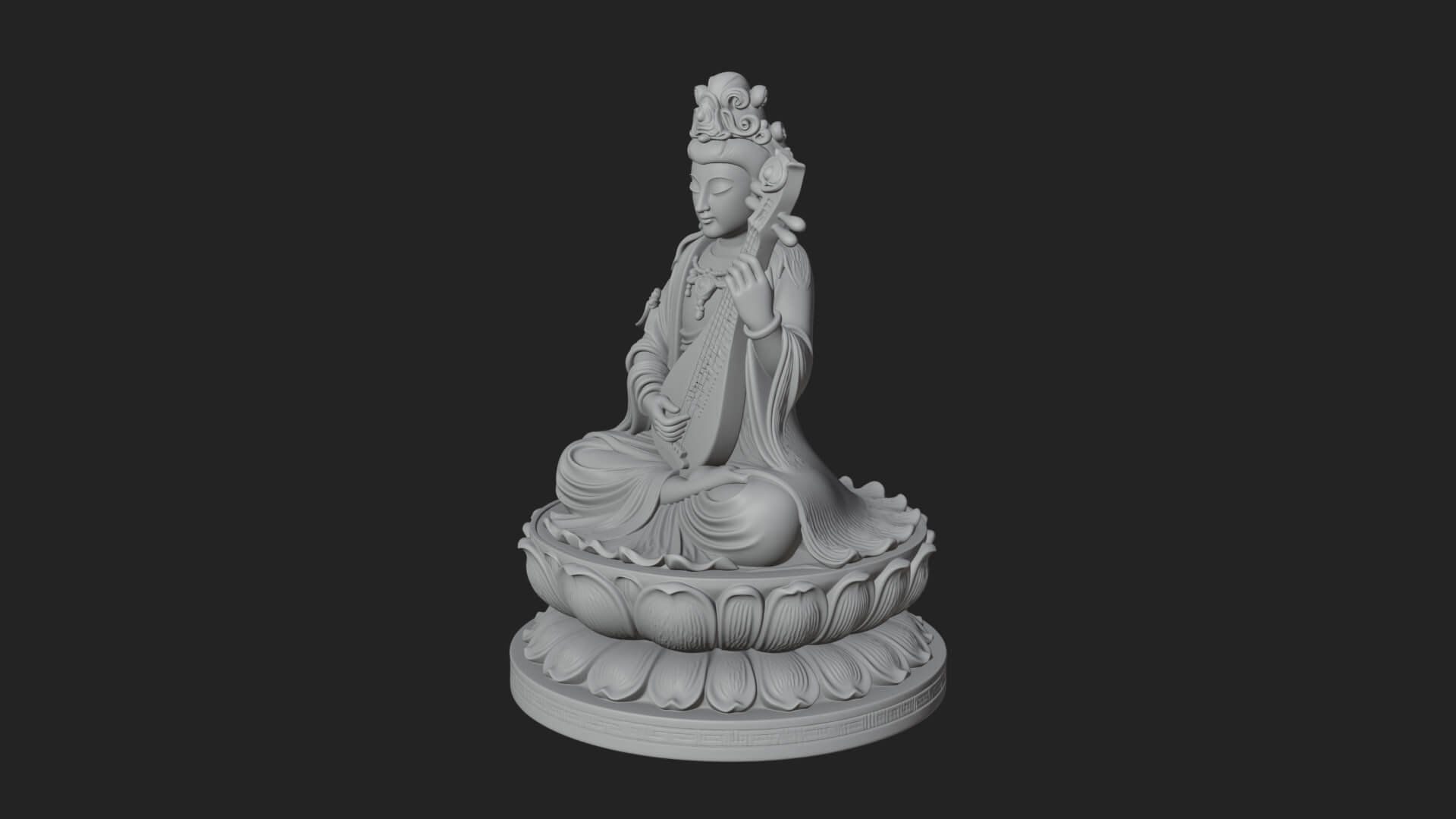 Guanyin with Lute Statue Design 2 3D Print Model 3D Model