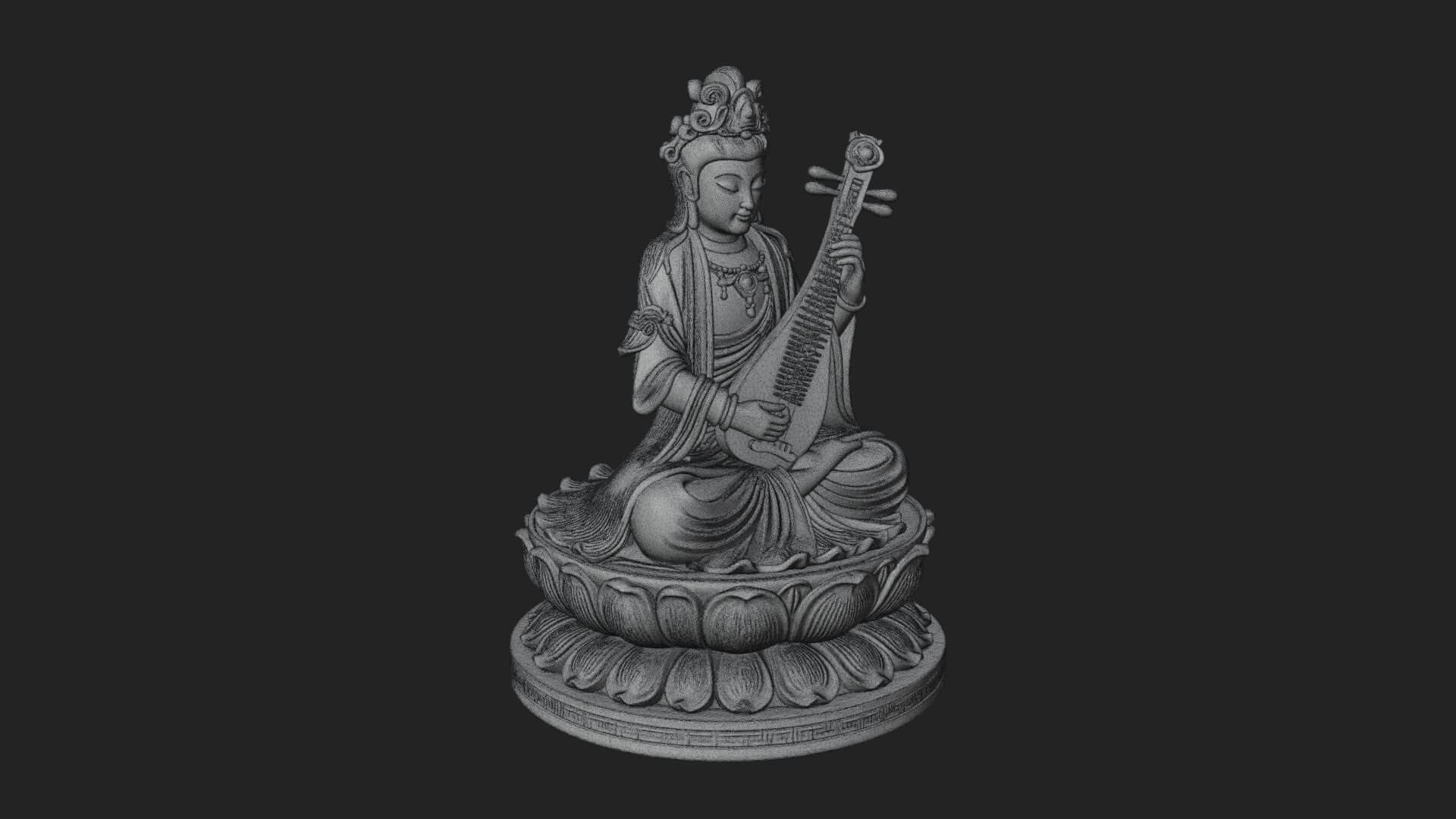 Guanyin with Lute Statue Design 2 3D Print Model 3D Model