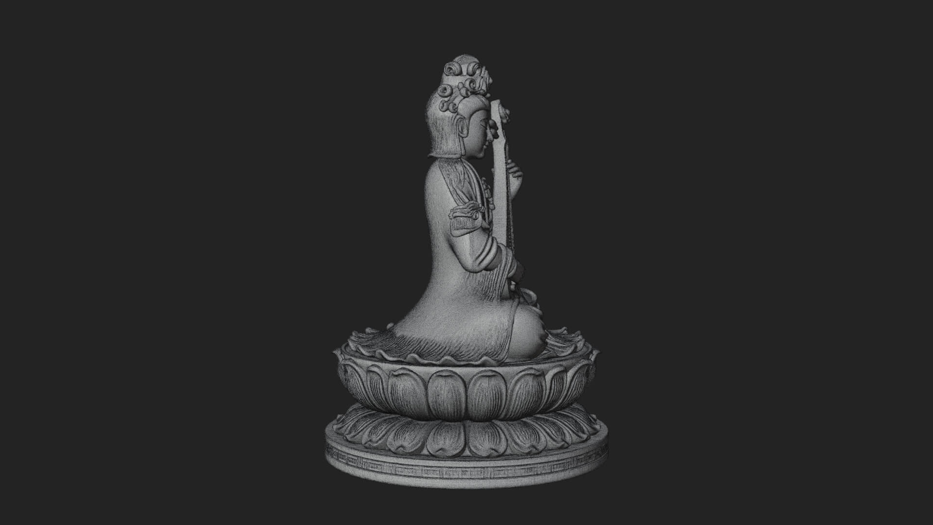 Guanyin with Lute Statue Design 2 3D Print Model 3D Model