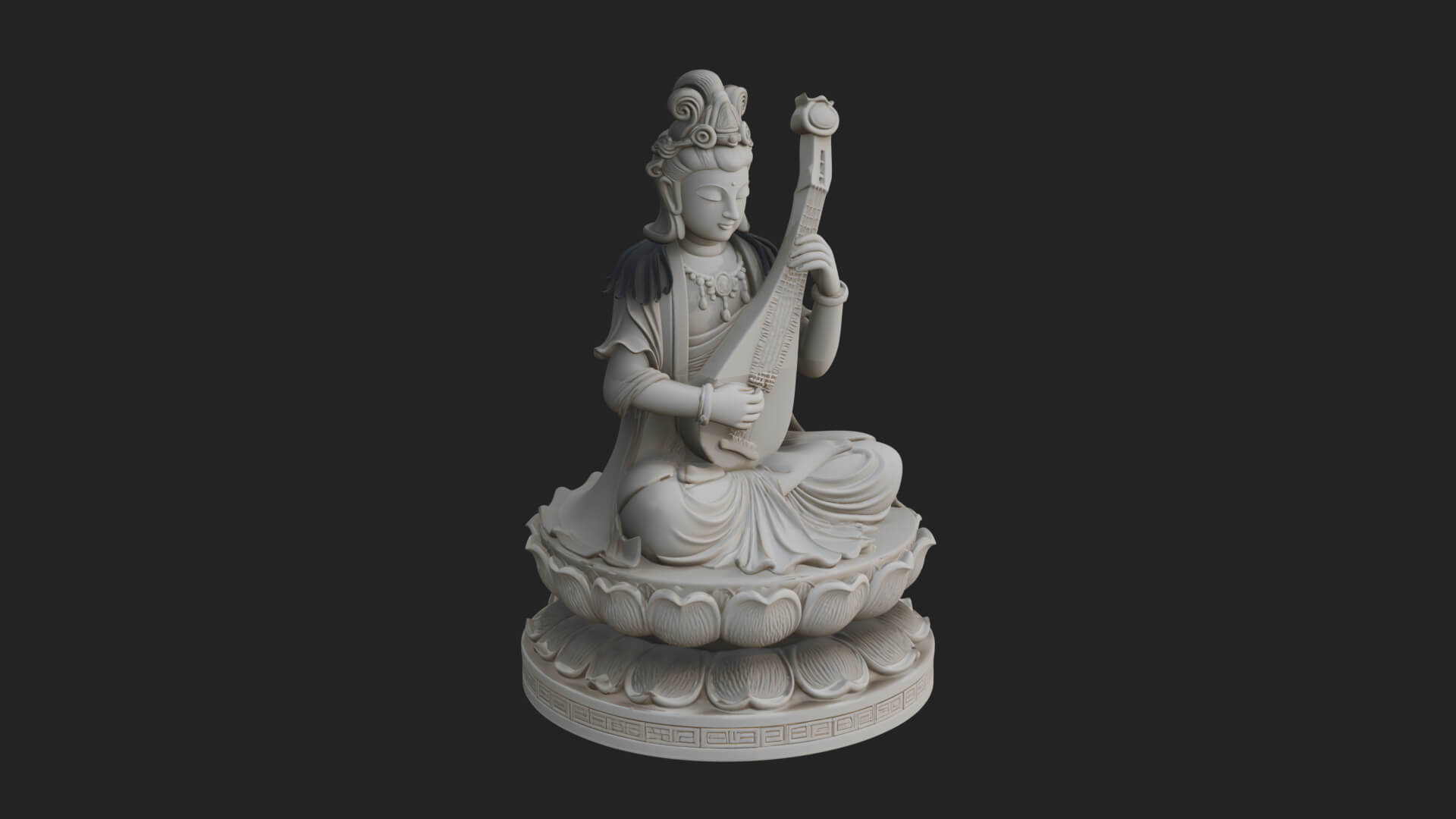 Guanyin with Lute Statue Design 3 3D Print Model 3D Model